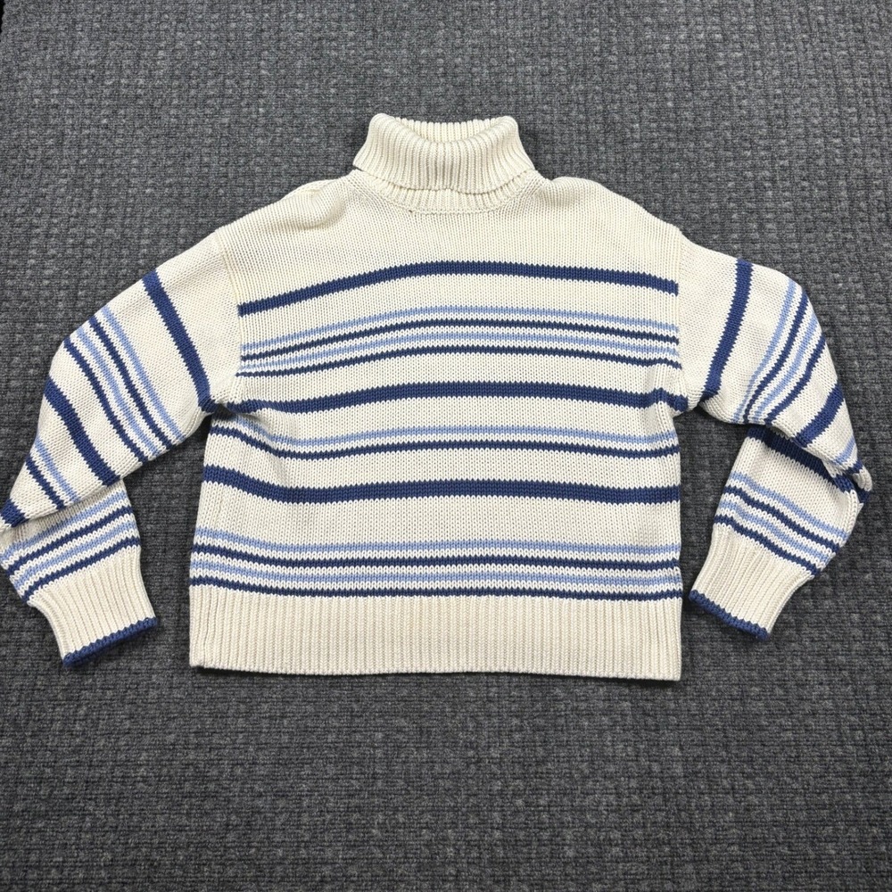 Madewell Striped Turtleneck Sweater Chunky Knit Blue Ivory Large NT604